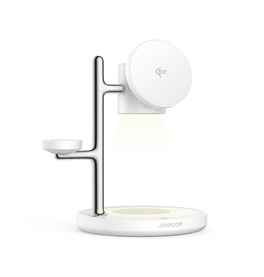 Ladestation / Trådløs oplader | Magnetisk 4-i-1 Hurtigoplader med Natlampe | 15W Qi2 - Hvid - DELUXECOVERS.DK