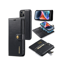 iPhone 13 | iPhone 13 - DG.MING™ Vintage 2-i-1 Læder Etui M. Cover - Sort - DELUXECOVERS.DK