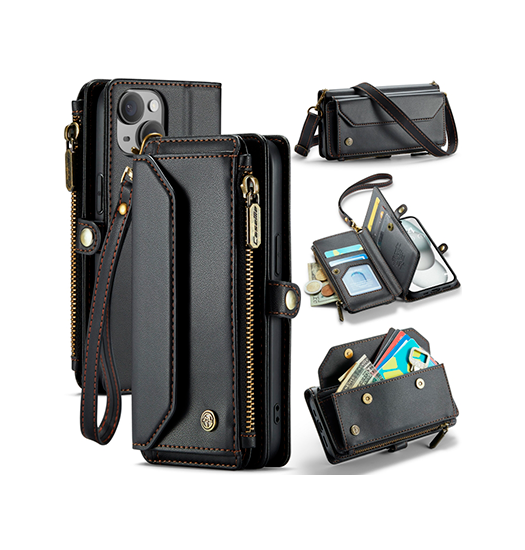 iPhone 15 Plus | iPhone 15 Plus - CaseMe™ RFID Læder Taske / Etui m. Pung - Sort - DELUXECOVERS.DK