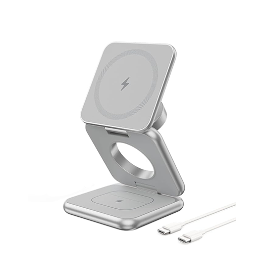 Ladestation / Trådløs oplader | <X>Qi Magnetisk 3-i-1 Trådløs Foldbar Oplader - MagSafe Kompatibel - DELUXECOVERS.DK