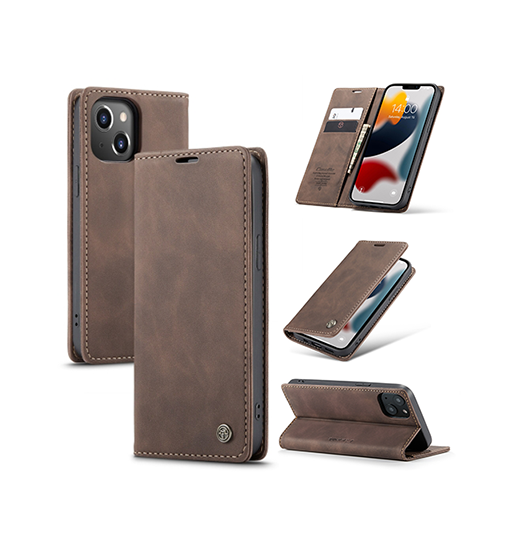 iPhone 15 | iPhone 15 - CaseMe™ Noble Læder Etui / Pung - Mørkebrun - DELUXECOVERS.DK