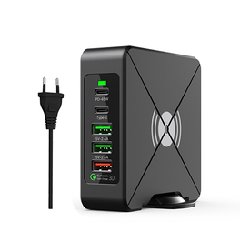 Ladestation / Trådløs oplader | QC 3.0 - USB Ladestation 2xUSB-C, 3xUSB-A - 75W - DELUXECOVERS.DK
