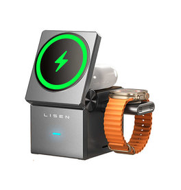 Ladestation / Trådløs oplader | <X>LISEN™ | 3-i-1 Trådløs Oplader til iPhone, AirPods & Apple Watch - DELUXECOVERS.DK