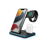 Ladestation / Trådløs oplader | DeLX™ | 3-i-1 Quick Charge Trådløs Docking Ladestation 15W - Sort - DELUXECOVERS.DK