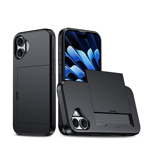 iPhone 16 | iPhone 16 - Deluxe™ Håndværker Cover M. Kortholder - Sort - DELUXECOVERS.DK