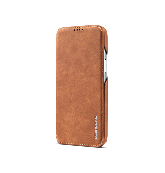 iPhone 12 | iPhone 12 - LC.IMEEKE™ Læder Flip Cover M. Kortholder - Brun - DELUXECOVERS.DK