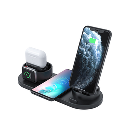 Ladestation / Trådløs oplader | 6-i-1 Mobil Ladestation Trådløs til Mobil / iPhone (15W) - Sort - DELUXECOVERS.DK
