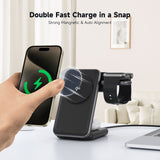 Ladestation / Trådløs oplader | Magcold™ | 3-i-1 Ladestation til Mobil, iWatch, AirPods - 45W! - Sort - DELUXECOVERS.DK