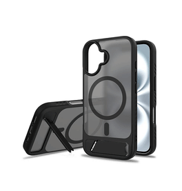 iPhone 16 Plus | <AAA>iPhone 16 Plus - Frosted MagSafe Cover M. Kickstand - Sort - DELUXECOVERS.DK