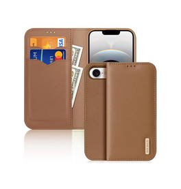 iPhone 16e | iPhone 16e - DUX DUCIS® Ægte Læder Etui M. Kortholder - Brun - DELUXECOVERS.DK