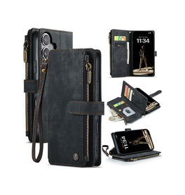 iPhone 16 Plus | iPhone 16 Plus - CaseMe™ Multifunktionel Læder Etui / Pung - Sort - DELUXECOVERS.DK