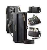 iPhone 16 Pro | iPhone 16 Pro - CaseMe™ Læder Cover med Crossbody Strop - Sort - DELUXECOVERS.DK