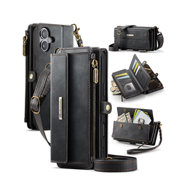 iPhone 16 | iPhone 16 - CaseMe™ Læder Cover med Crossbody Strop - Sort - DELUXECOVERS.DK
