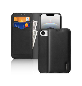 iPhone 16e | iPhone 16e - DUX DUCIS® Ægte Læder Etui M. Kortholder - Sort - DELUXECOVERS.DK
