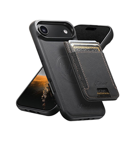iPhone 17 Air | iPhone 17 Air - Suteni® PU-Lædercover m. Aftagelig Kortholder – Sort - DELUXECOVERS.DK