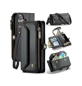 iPhone 16 | iPhone 16 - CaseMe™ RFID Læder Taske / Etui m. Pung - Sort - DELUXECOVERS.DK