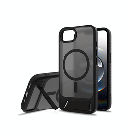 iPhone 16e | <AAA>iPhone 16e - Frosted MagSafe Cover M. Kickstand - Sort - DELUXECOVERS.DK