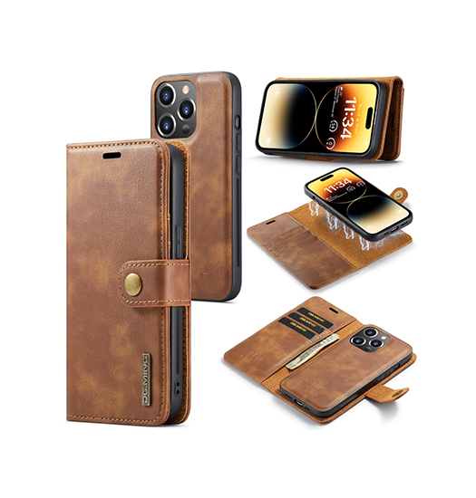 iPhone 12 Pro | iPhone 12 Pro - DG.MING™ Vintage 2-In-1 Læder Etui M. Cover - Brun - DELUXECOVERS.DK
