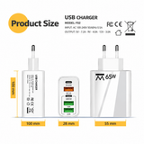 65W USB-C PD vægoplader + QC 3.0 (multiport) - Hvid
