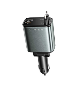 USB oplader | Biloplader M. udtrækkelig USB-C & Lightning - 100W - LISEN™ - DELUXECOVERS.DK