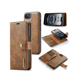 iPhone 16 | iPhone 16e - DG.MING™ Vintage 2-In-1 Læder Etui M. Cover - Brun - DELUXECOVERS.DK