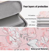 MacBook 12" - Rose Flowers Læder Sleeve m. hank - Pink