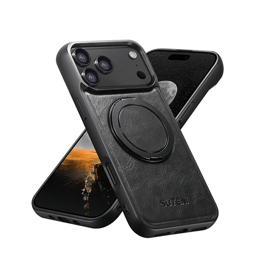iPhone 17 Pro Max - Suteni® 360° vegan-læder cover M. MagSafe - Sort