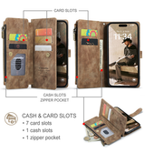 iPhone 16 Plus | iPhone 16 Plus - CaseMe™ Multifunktionel Læder Etui / Pung - Brun - DELUXECOVERS.DK