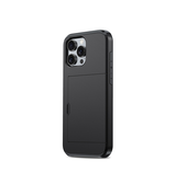 Sort håndværker cover med kortholder lukket, set bagfra, iPhone Pro