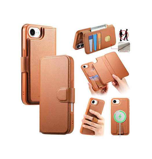 iPhone 17e / 16e | iPhone 17e / 16e - CaseNeo™ 2-i-1 MagSafe Læder Cover M. Kortholder - Brun - DELUXECOVERS.DK