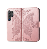Samsung Galaxy S25 Ultra | Samsung Galaxy S25 Ultra - BUTTERFLY™ Læder Etui / Taske M. Pung - Rose - DELUXECOVERS.DK