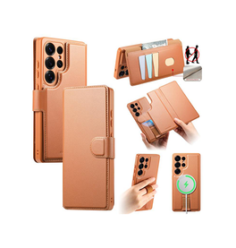 Samsung Galaxy S25 Ultra | Samsung Galaxy S25 Ultra - CaseNeo™ 2-i-1 MagSafe Læder Cover M. Kortholder - Lysebrun - DELUXECOVERS.DK