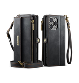 iPhone 16 Pro | iPhone 16 Pro - CaseMe™ Læder Cover med Crossbody Strop - Sort - DELUXECOVERS.DK