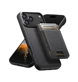 iPhone 17 Pro | iPhone 17 Pro - Suteni® PU-Lædercover m. Aftagelig Kortholder – Sort - DELUXECOVERS.DK