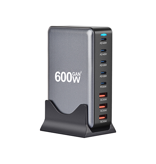 600W USB Ladestation GaN – 5x USB-C (140W PD) 3x USB-A – Sort