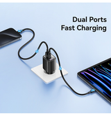 Vægoplader | USAMS® | 2-Port USB-A / USB-C Oplader QC 3.0 - 30W - Sort - DELUXECOVERS.DK