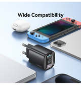 Vægoplader | USAMS® | 2-Port USB-A / USB-C Oplader QC 3.0 - 30W - Sort - DELUXECOVERS.DK