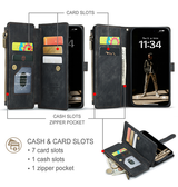 iPhone 16 Plus | iPhone 16 Plus - CaseMe™ Multifunktionel Læder Etui / Pung - Sort - DELUXECOVERS.DK