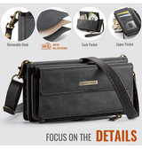 iPhone 16 Pro | iPhone 16 Pro - CaseMe™ Læder Cover med Crossbody Strop - Sort - DELUXECOVERS.DK