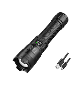 Lommelygte | Genopladelig LED-lommelygte med Zoom, Nødlys - DELUXECOVERS.DK