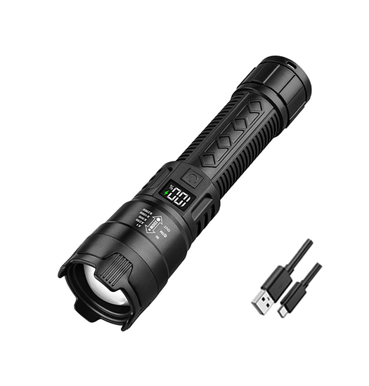 Lommelygte | Genopladelig LED-lommelygte med Zoom, Nødlys - DELUXECOVERS.DK