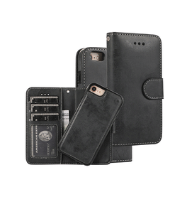 iPhone 7 / 8 / SE (2020/2022) | iPhone 7/8/SE(2020/2022) - Vintage 2-In-1 Læder Etui M. Aftageligt Cover - Sort/Grå - DELUXECOVERS.DK