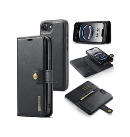 iPhone 16 | iPhone 16e - DG.MING™ Vintage 2-In-1 Læder Etui M. Cover - Sort - DELUXECOVERS.DK
