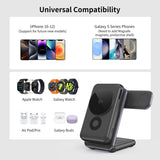 Ladestation / Trådløs oplader | Magcold™ | 3-i-1 Ladestation til Mobil, iWatch, AirPods - 45W! - Sort - DELUXECOVERS.DK