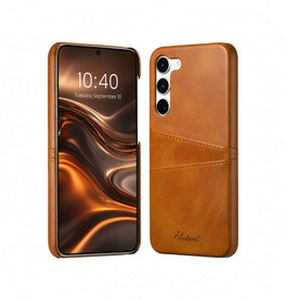 Samsung Galaxy S24 Plus | Samsung Galaxy S24 Plus - NX Design™ Læder Cover M. Kortholder - Lysebrun - DELUXECOVERS.DK