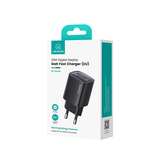 Vægoplader | USAMS® | 2-Port USB-A / USB-C Oplader QC 3.0 - 30W - Sort - DELUXECOVERS.DK