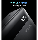 Powerbank | Yesido® YPS1 | Powerbank 20.000 mAh - 35W! - Sort - DELUXECOVERS.DK