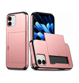 Pink håndværker cover med kortholder til iPhone, set bagfra og med kortholderen åben