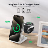 Ladestation / Trådløs oplader | Magcold™ | 3-i-1 Ladestation til Mobil, iWatch, AirPods - 45W! - Hvid - DELUXECOVERS.DK