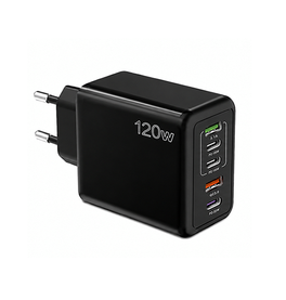 Vægoplader | 120W 5-Port Hurtigoplader med 3× USB-C PD & 2× USB-A - Sort - DELUXECOVERS.DK